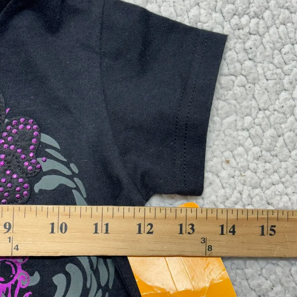 Metal Generation T Shirt Toddler Girls 2T Black Pink Rhinestone Fleur De Lis